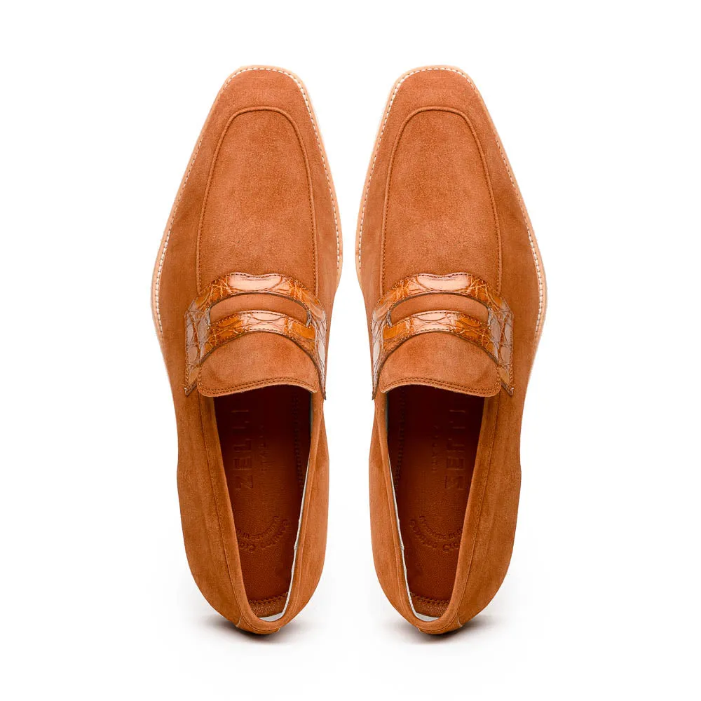 11-020-CGN MEO 3 Sueded Goatskin Penny Loafer, Cognac