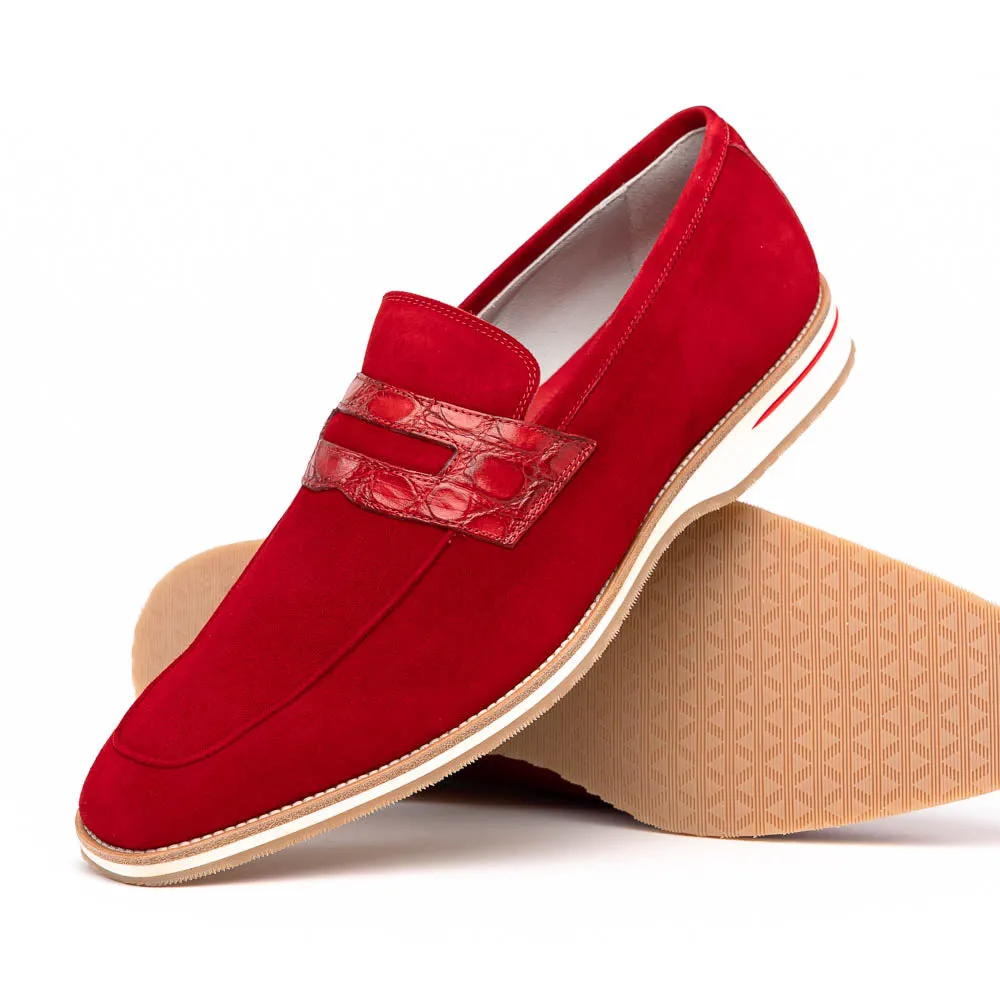 11-020-RED MEO 3 Sueded Goatskin Penny Loafer, Red