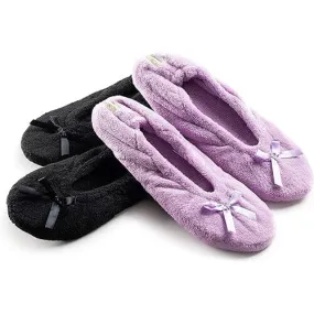 2-Pairs: Roxoni Women's Terry Classic Cotton & Velour Ballerina Slippers