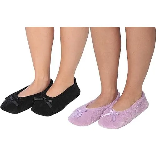 2-Pairs: Roxoni Women's Terry Classic Cotton & Velour Ballerina Slippers