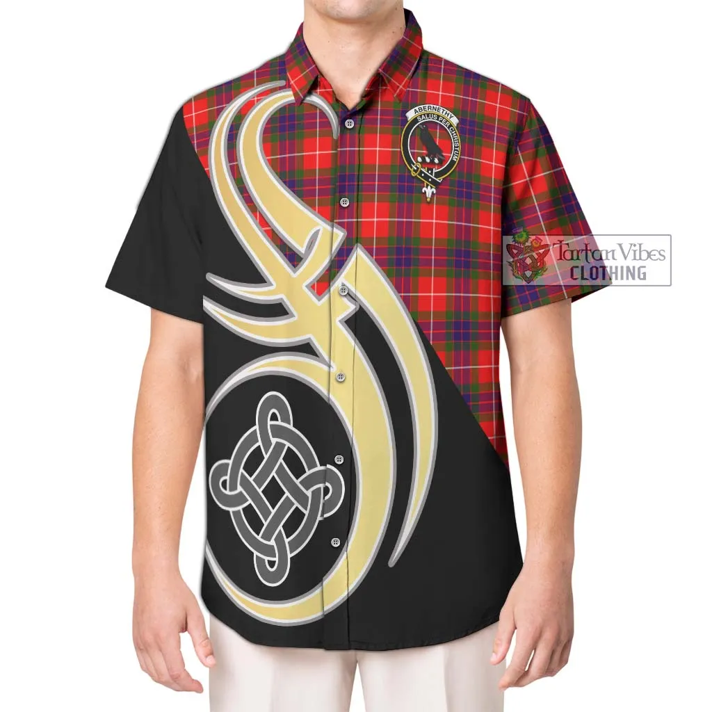 Abernethy Tartan Short Sleeve Button Shirt with Family Crest and Celtic Symbol Style