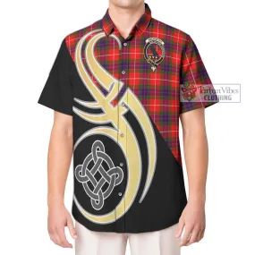 Abernethy Tartan Short Sleeve Button Shirt with Family Crest and Celtic Symbol Style