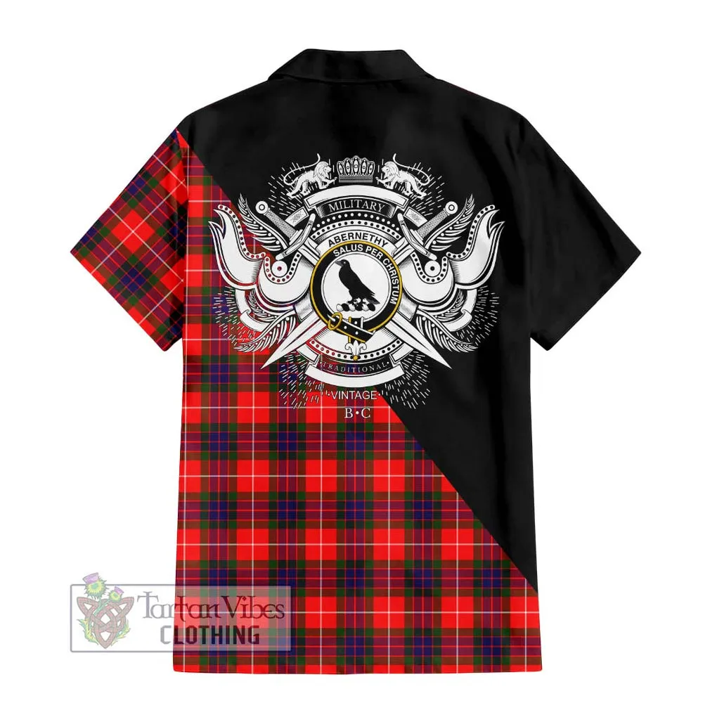 Abernethy Tartan Short Sleeve Button Shirt with Family Crest and Military Logo Style