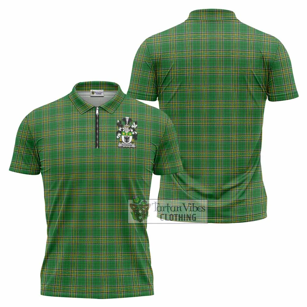 Acheson Irish Clan Tartan Zipper Polo Shirt with Coat of Arms