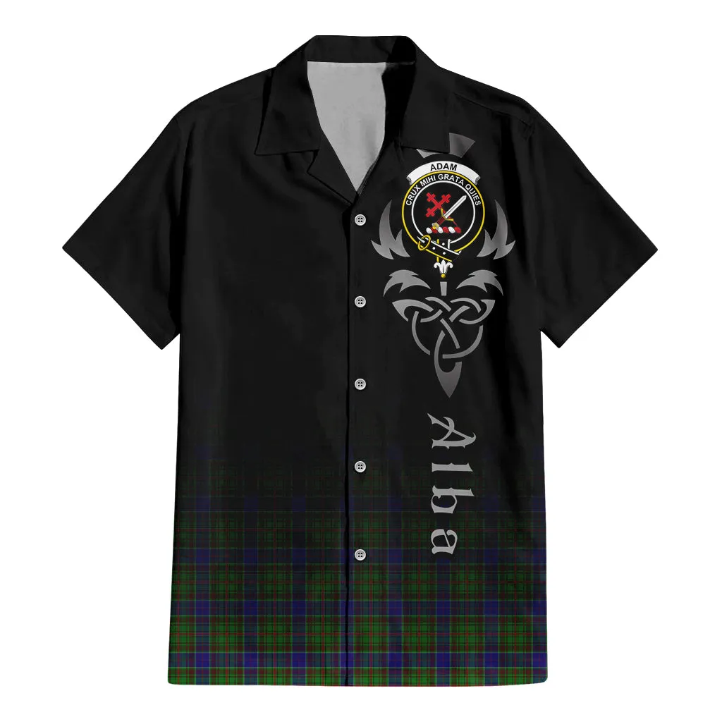 Adam Tartan Short Sleeve Button Up Shirt Featuring Alba Gu Brath Family Crest Celtic Inspired