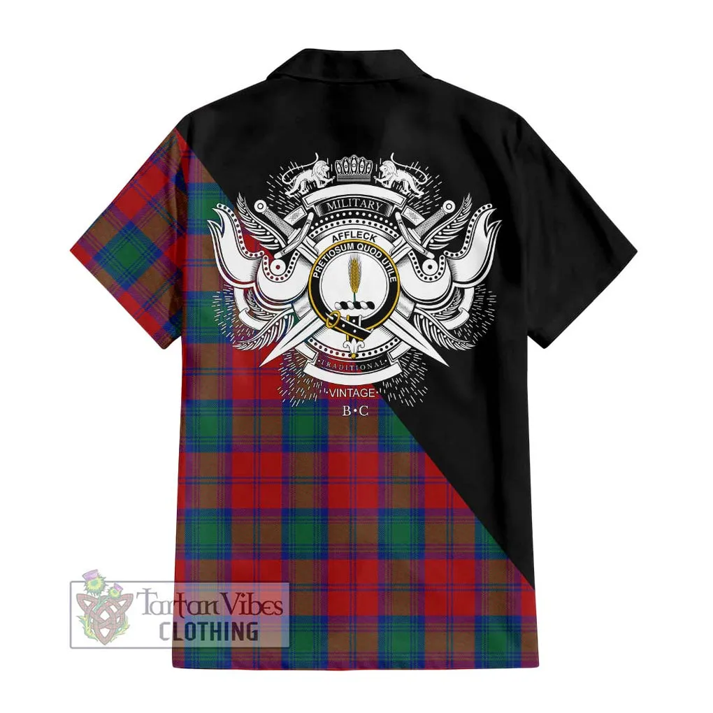 Affleck Tartan Short Sleeve Button Shirt with Family Crest and Military Logo Style