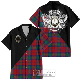 Affleck Tartan Short Sleeve Button Shirt with Family Crest and Military Logo Style