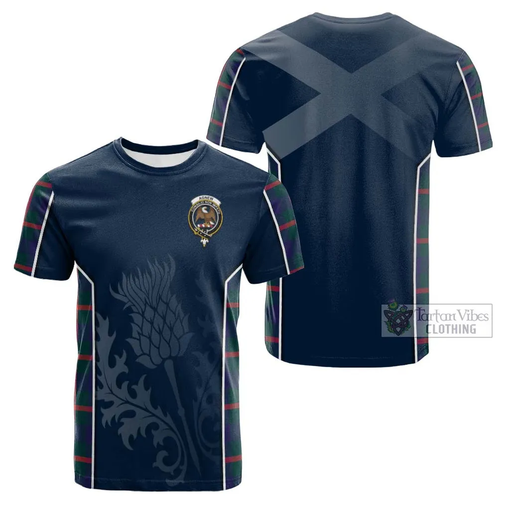 Agnew Tartan Cotton T-shirt with Family Crest and Scottish Thistle Vibes Sport Style