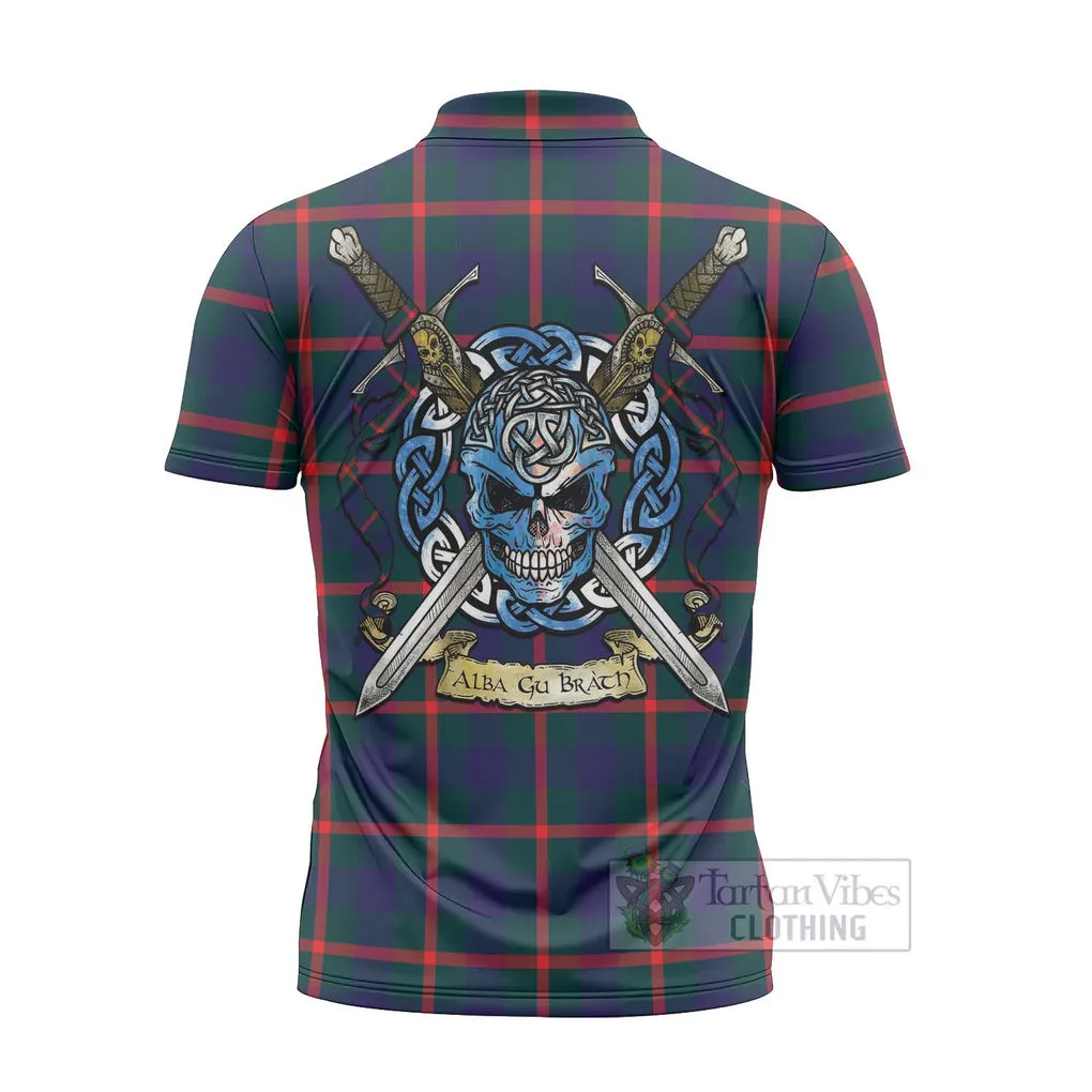 Agnew Tartan Zipper Polo Shirt with Family Crest Celtic Skull Style