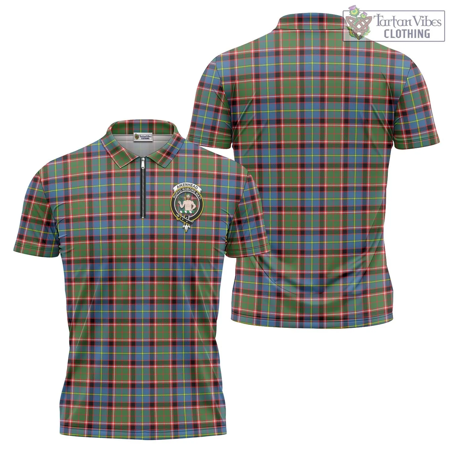 Aikenhead Tartan Zipper Polo Shirt with Family Crest