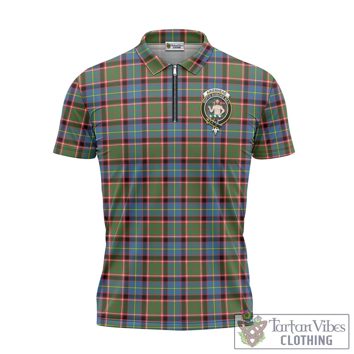 Aikenhead Tartan Zipper Polo Shirt with Family Crest