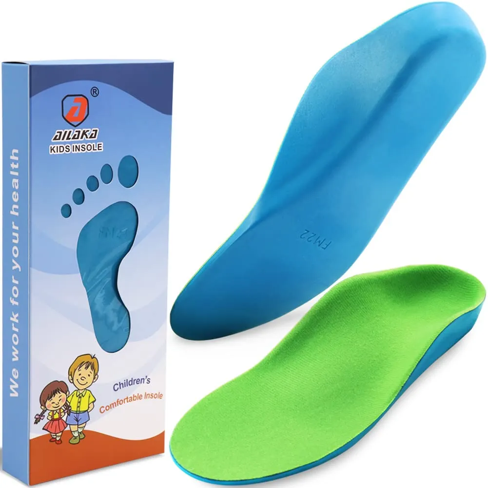 Ailaka Kids Orthotic Cushioning Arch Support Shoe Insoles, Children Pu Foam Inserts for Flat Feet, Plantar Fasciitis, Feet Heel Pain Relief 4-6 M US Big Kid