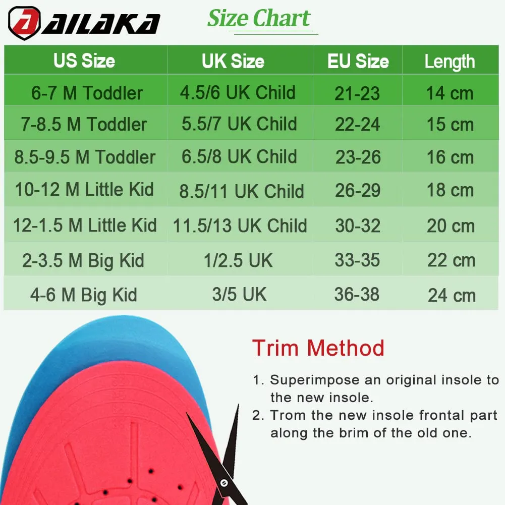 Ailaka Kids Orthotic Cushioning Arch Support Shoe Insoles, Children Pu Foam Inserts for Flat Feet, Plantar Fasciitis, Feet Heel Pain Relief 4-6 M US Big Kid