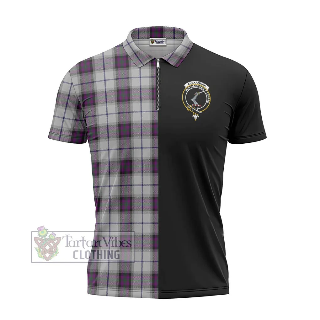 Alexander of Menstry Dress Tartan Zipper Polo Shirt with Family Crest and Half Of Me Style