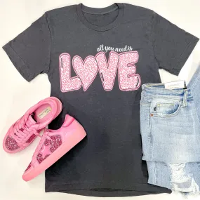 All You Need Is Love Short Sleeve Graphic Tee in Charcoal Grey