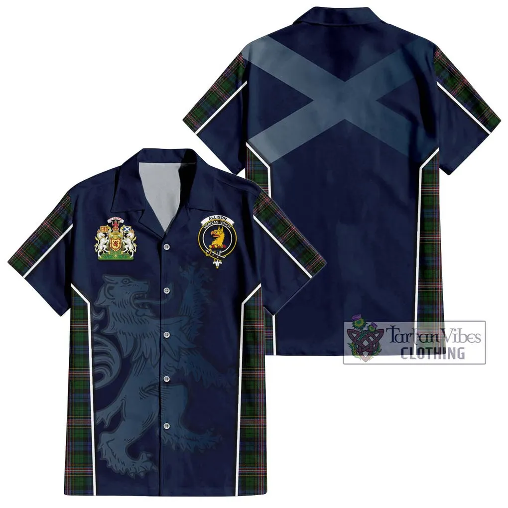 Allison Tartan Short Sleeve Button Shirt with Family Crest and Lion Rampant Vibes Sport Style