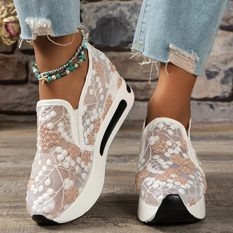 Amozae Fashion Embroidery Loafers Shoes for Women 2023 Summer Breathable Mesh Platform Sneakers Woman Comfortable Slip On Casual Shoes