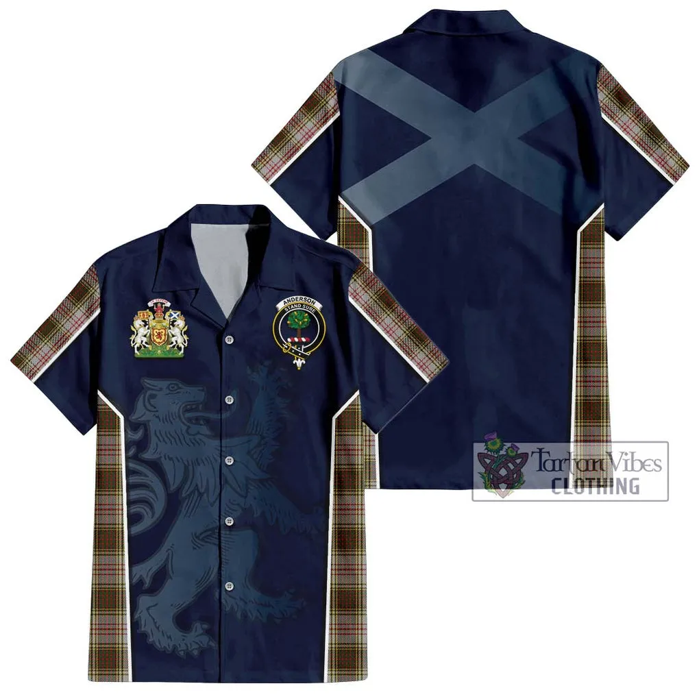 Anderson Dress Tartan Short Sleeve Button Shirt with Family Crest and Lion Rampant Vibes Sport Style