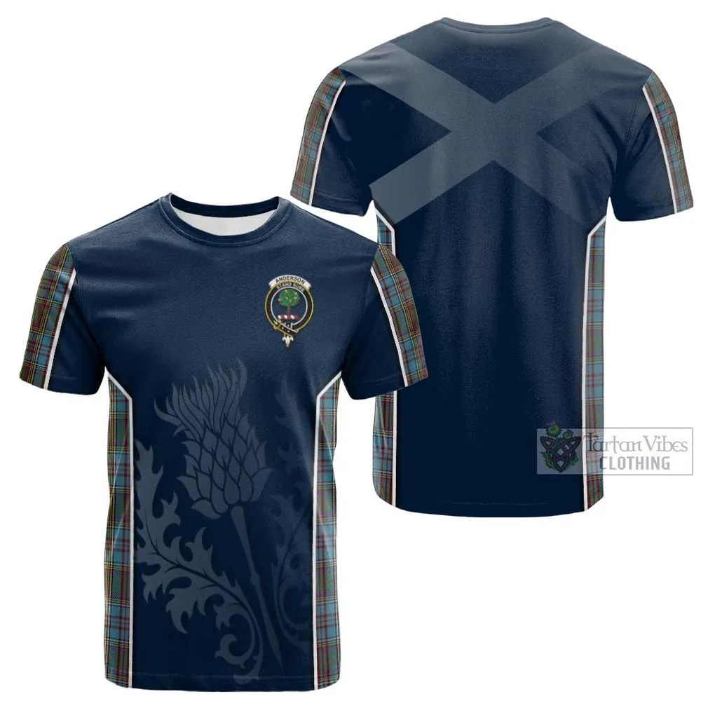 Anderson Tartan Cotton T-shirt with Family Crest and Scottish Thistle Vibes Sport Style