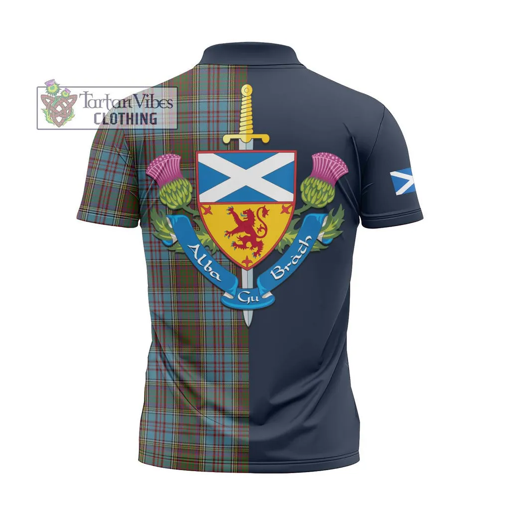 Anderson Tartan Zipper Polo Shirt Alba with Scottish Lion Royal Arm Half Style