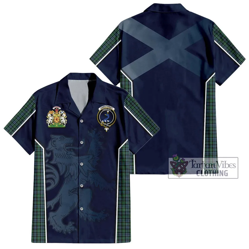 Arbuthnot Tartan Short Sleeve Button Shirt with Family Crest and Lion Rampant Vibes Sport Style