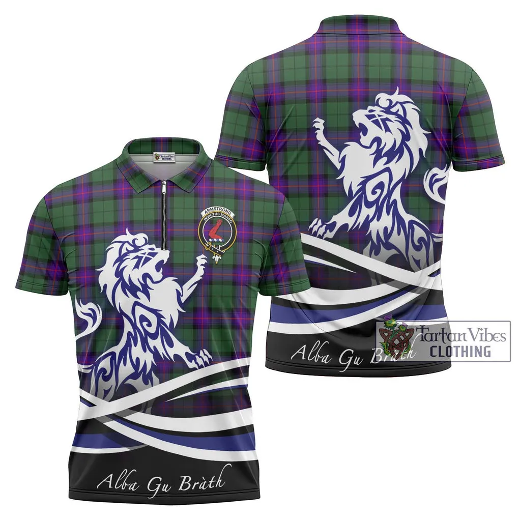 Armstrong Modern Tartan Zipper Polo Shirt with Alba Gu Brath Regal Lion Emblem