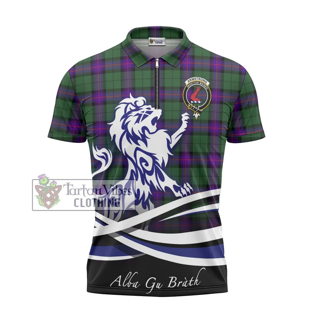 Armstrong Modern Tartan Zipper Polo Shirt with Alba Gu Brath Regal Lion Emblem