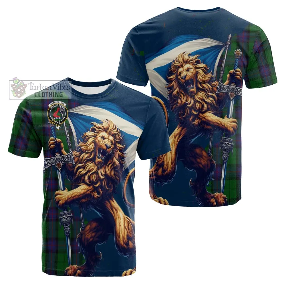 Armstrong Tartan Family Crest Cotton T-shirt with Scottish Majestic Lion