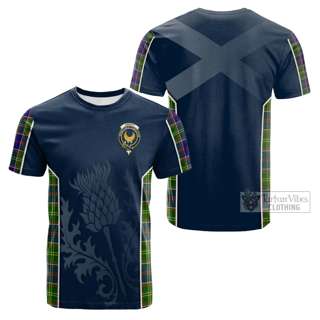 Arnott Tartan Cotton T-shirt with Family Crest and Scottish Thistle Vibes Sport Style