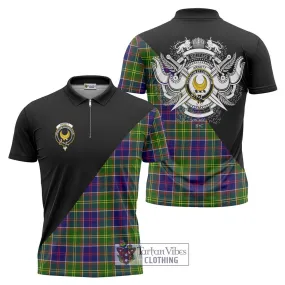 Arnott Tartan Zipper Polo Shirt with Family Crest and Military Logo Style