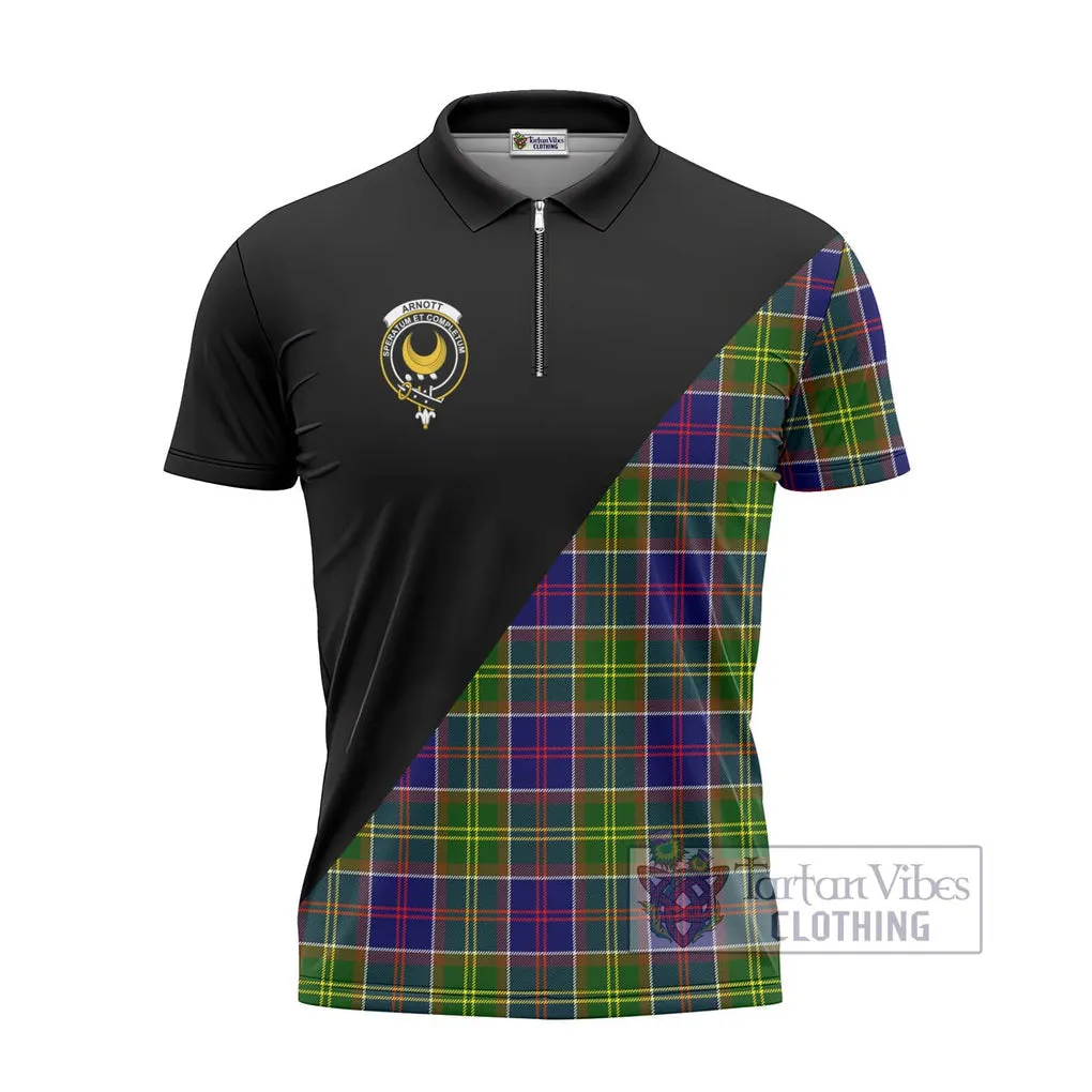 Arnott Tartan Zipper Polo Shirt with Family Crest and Military Logo Style