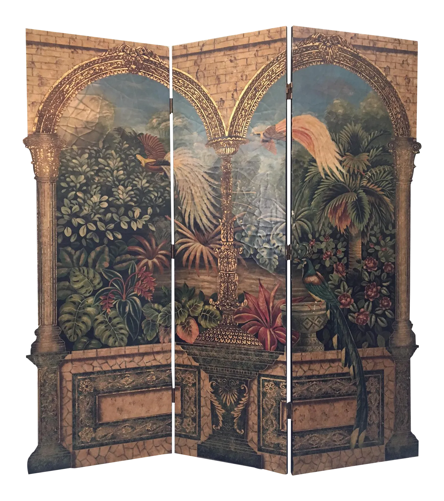 Art Deco Trompe L'oiel Embossed 3-Panel Room Divider Screen