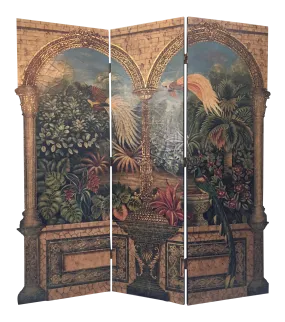 Art Deco Trompe L'oiel Embossed 3-Panel Room Divider Screen