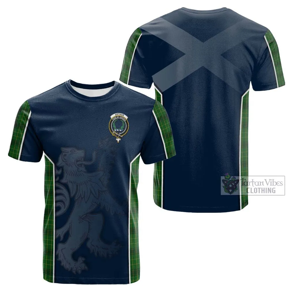 Arthur Highland Tartan Cotton T-shirt with Family Crest and Lion Rampant Vibes Sport Style