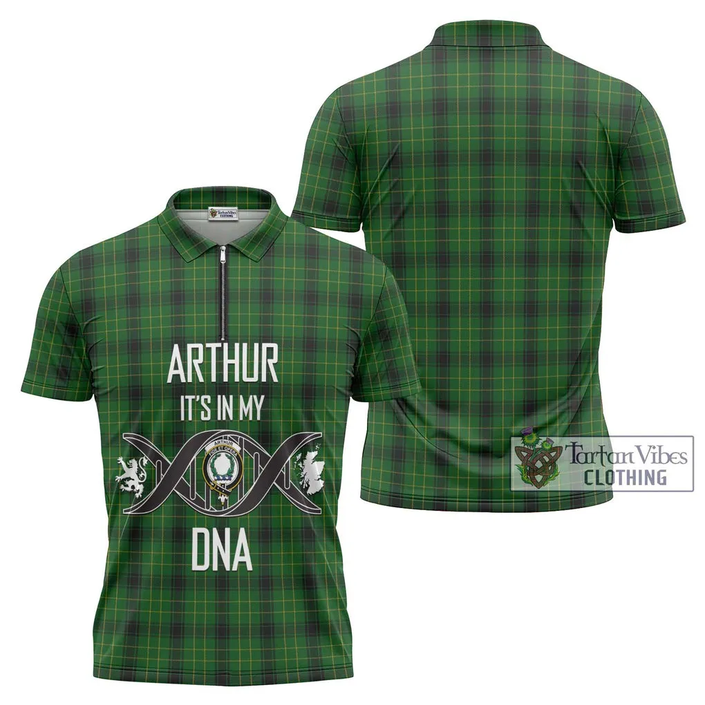 Arthur Highland Tartan Zipper Polo Shirt with Family Crest DNA In Me Style