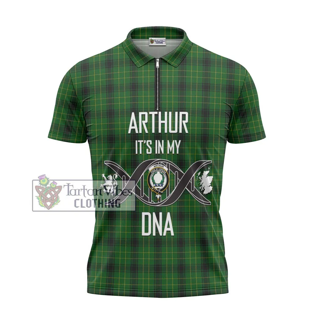 Arthur Highland Tartan Zipper Polo Shirt with Family Crest DNA In Me Style