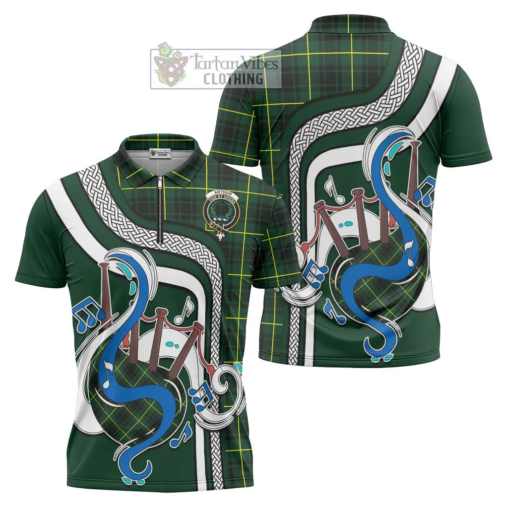 Arthur Modern Tartan Zipper Polo Shirt with Epic Bagpipe Style