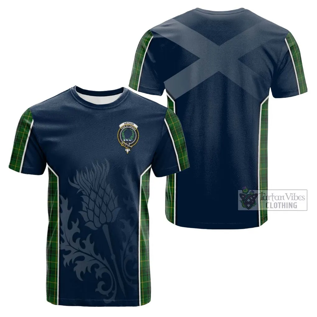 Arthur Tartan Cotton T-shirt with Family Crest and Scottish Thistle Vibes Sport Style