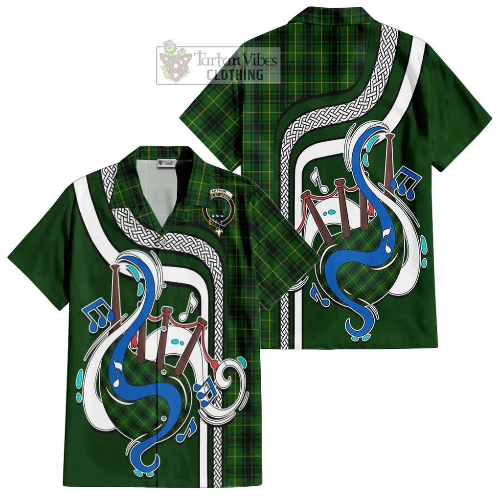 Arthur Tartan Short Sleeve Button Shirt with Epic Bagpipe Style