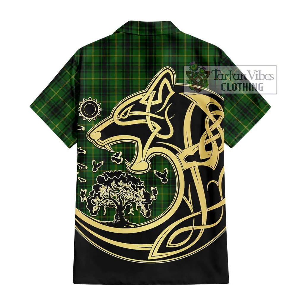 Arthur Tartan Short Sleeve Button Shirt with Family Crest Celtic Wolf Style