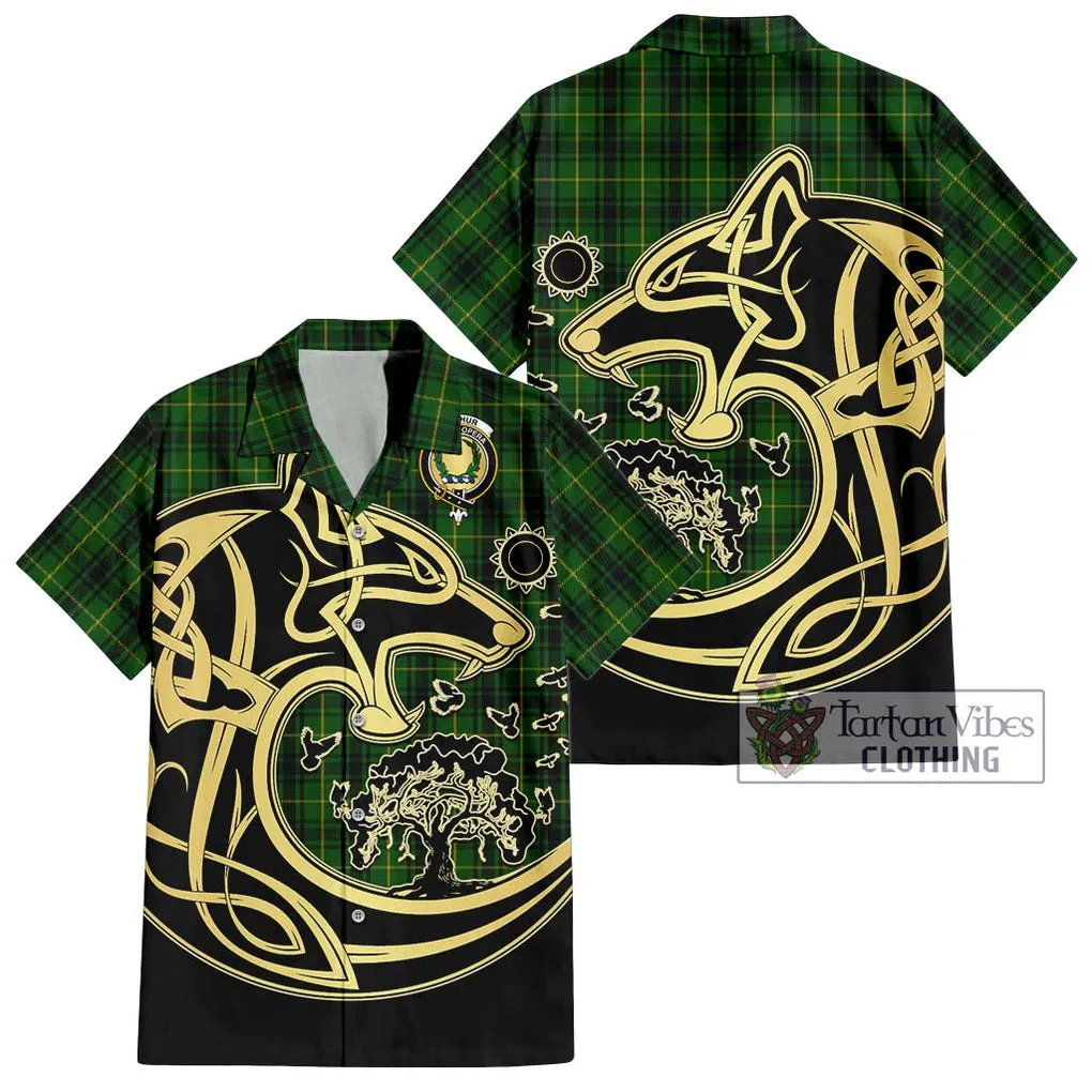 Arthur Tartan Short Sleeve Button Shirt with Family Crest Celtic Wolf Style