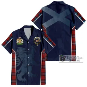 Baillie of Polkemmet Red Tartan Short Sleeve Button Shirt with Family Crest and Lion Rampant Vibes Sport Style