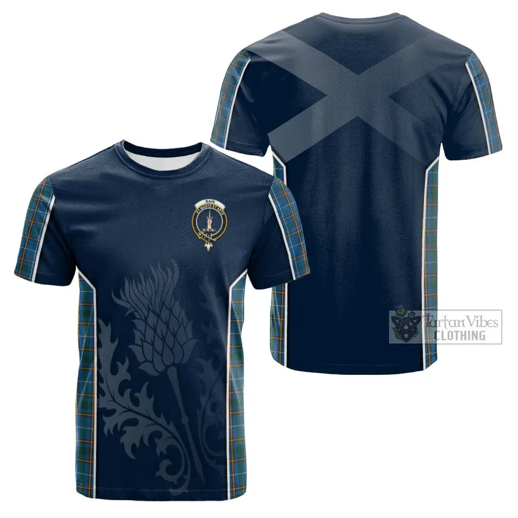 Bain Tartan Cotton T-shirt with Family Crest and Scottish Thistle Vibes Sport Style