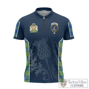 Barclay Hunting Ancient Tartan Zipper Polo Shirt with Family Crest and Scottish Thistle Vibes Sport Style