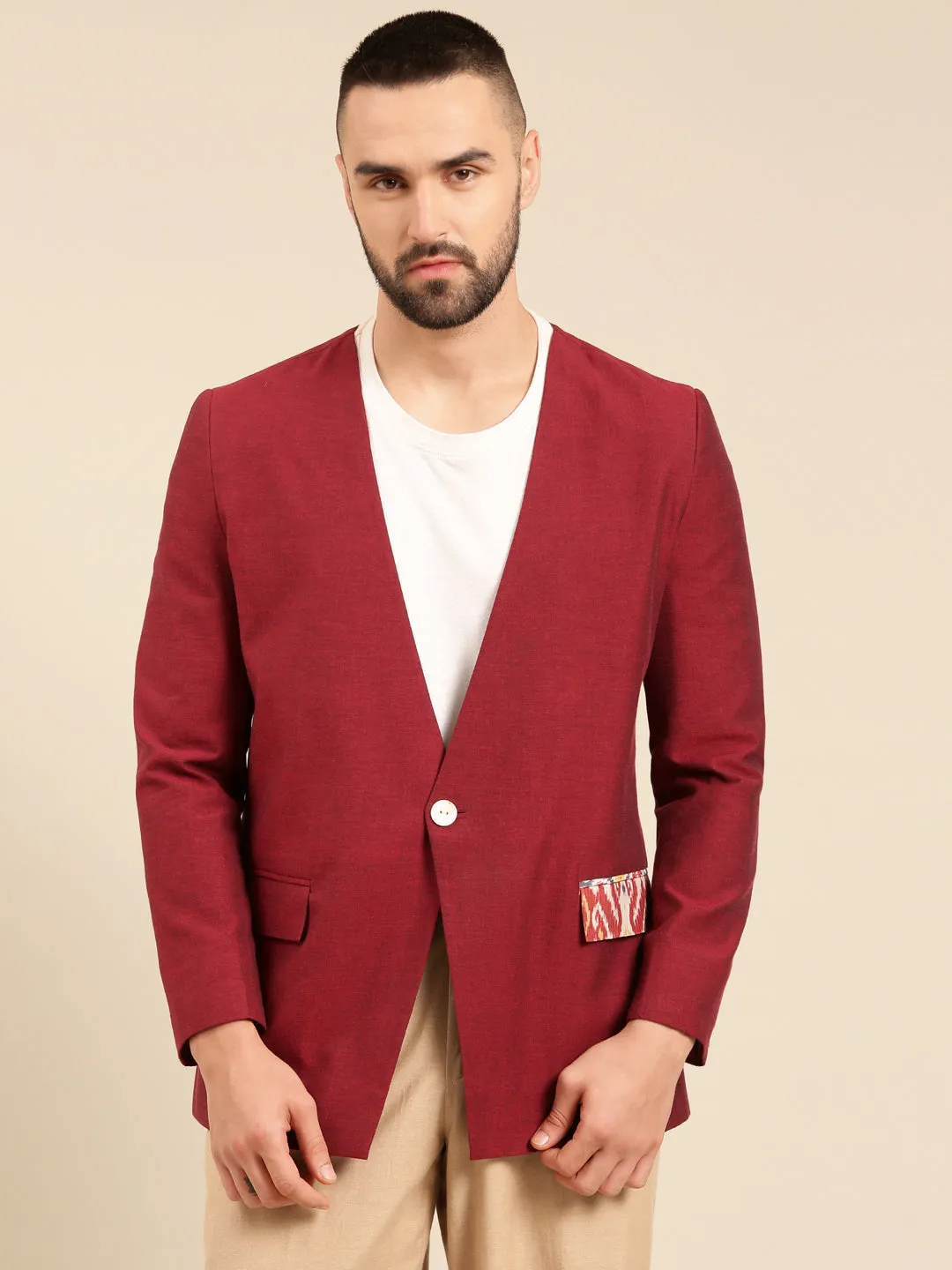 Beige Pant Wine Blazer Cord Set - MMCRSET001