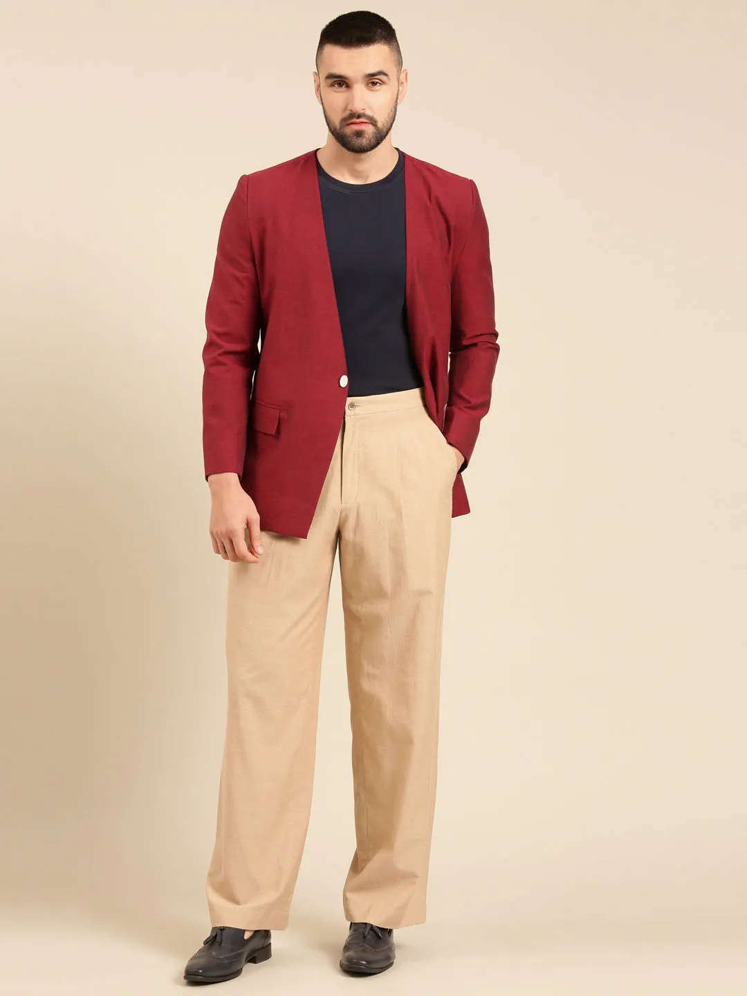 Beige Pant Wine Blazer Cord Set - MMCRSET001