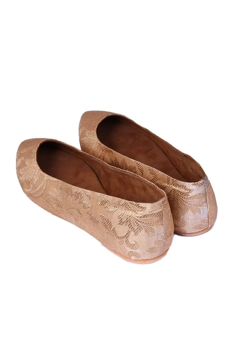 Beige Pointed Toe Brocade Ballerina Flats