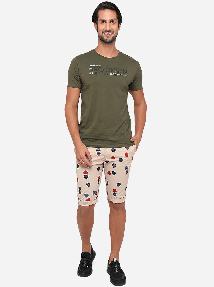 Beige Printed Regular Fit Capri | JadeBlue