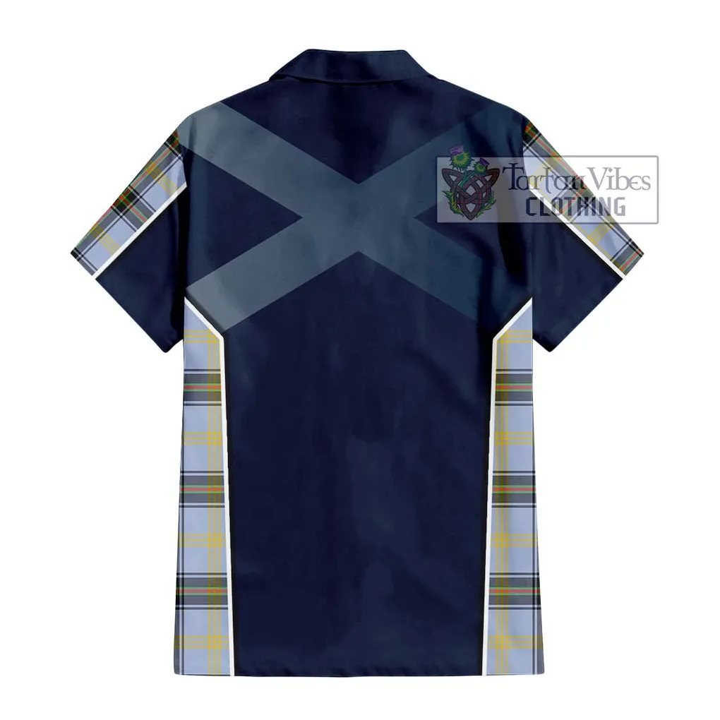 Bell of the Borders Tartan Short Sleeve Button Shirt with Family Crest and Lion Rampant Vibes Sport Style