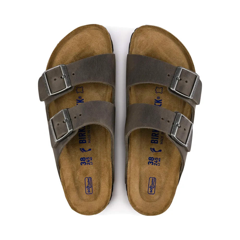 Birkenstock Arizona Oiled Leather Soft Footbed Sandal in Iron Grey